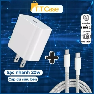 Bộ sạc cáp bọc dù 20W PD tương thích iPhone 14/13/12/11/Pro/Max, iPad, AirPods