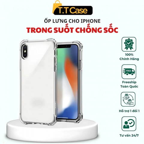 Ốp Lưng Trong Suốt Cao Cấp, Chống Sốc, Bảo Vệ Camera - IP 7/Plus/8/X/XS/XR/11/12/13/14/15/16/17/Pro/Max