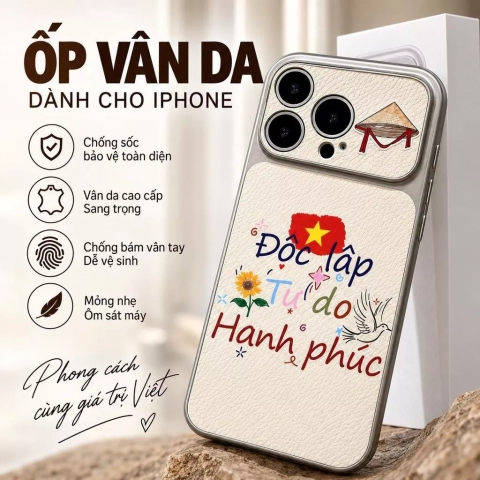 Ốp Vân Da Độc lập - Tự Do - Hạnh Phúc Việt Nam Cờ Đỏ Sao Vàng Dành Cho iPhone 17 16 15 14 13 12 11 Pro Plus Promax