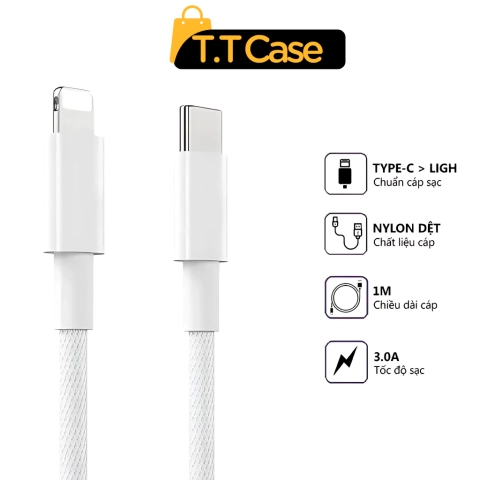 Dây Sạc nhanh PD20W Bọc Dù Dành Cho IPhone 7-14prm Phụ Kiện Sạc Điện Thoại Iphone (không dùng cho 15 16 17)
